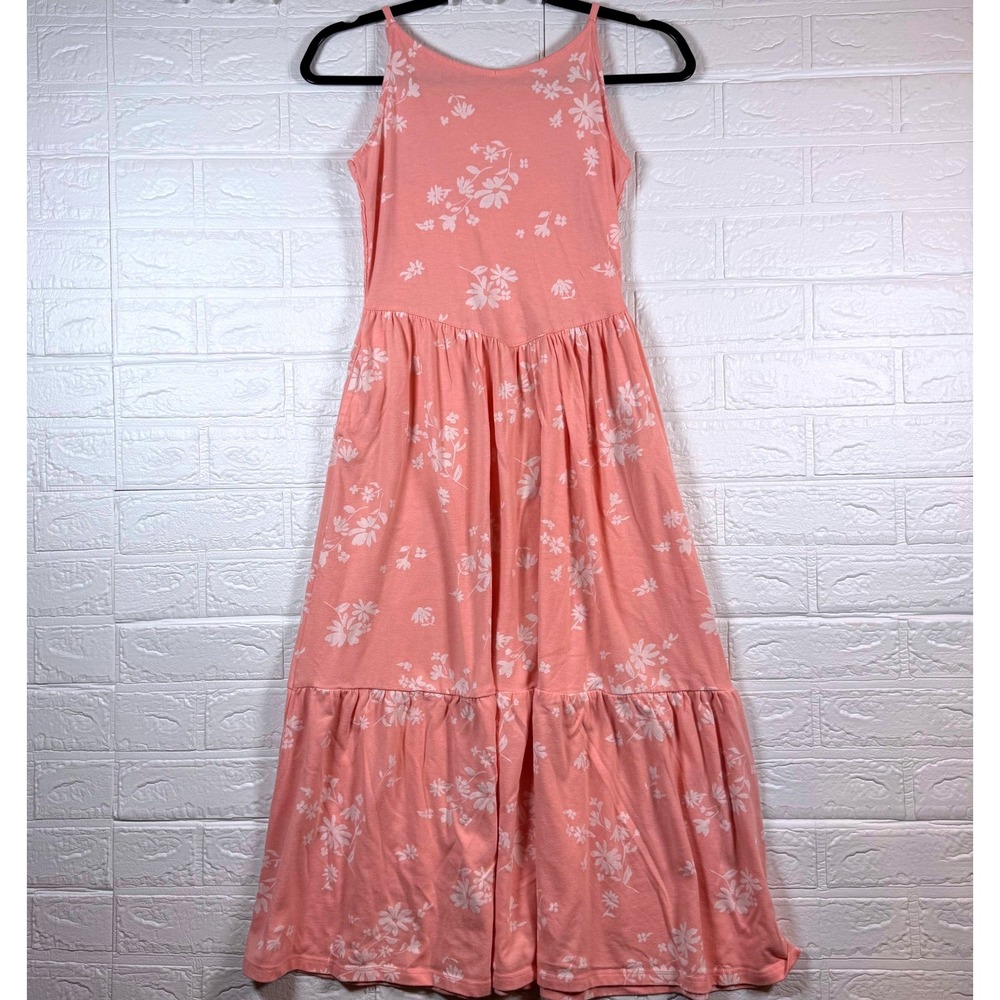 Cat & Jack Maxi Dress Girls XL (14) Pink Floral Smocked Back Tiered Hem Summer